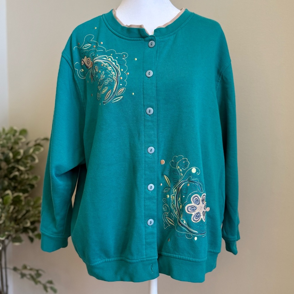 Vintage Double Collar Embroidered Button Down Cardigan